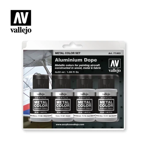 Набор красок Vallejo - Aluminium Dope 77603 (4 краски по 32 мл) Набор красок Vallejo - Aluminium Dope 77603 (4 краски по 32 мл)