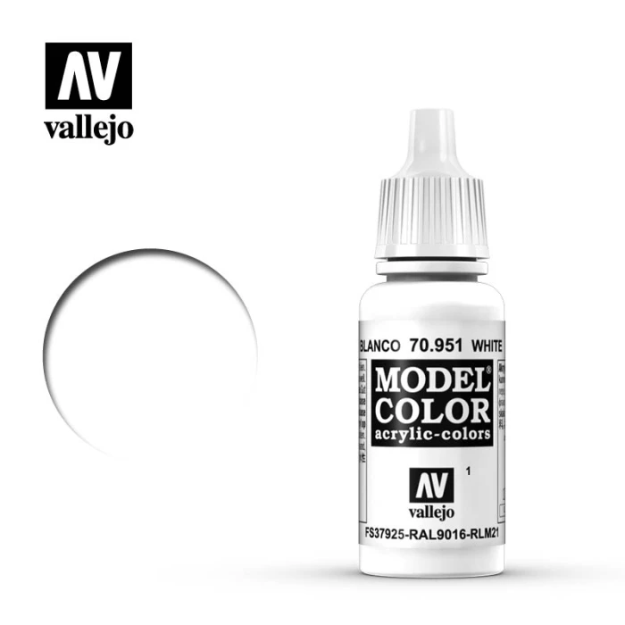 Краска Vallejo серии Model Color - White 70951, матовая (17 мл) Краска Vallejo серии Model Color - White 70951, матовая (17 мл)